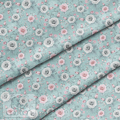 Отрез ткани 39х50 см "Розы с завитками на мятном" (Cotton)