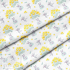 Отрез ткани 79х50 см "Зайки с желтыми цветами" (Cotton)