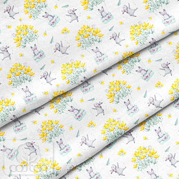 Отрез ткани 79х50 см "Зайки с желтыми цветами" (Cotton)