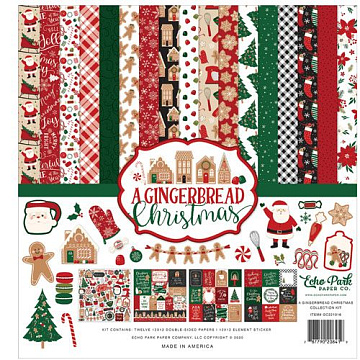 Набор бумаги 30х30 см с наклейками "A Gingerbread Christmas", 12 листов (Echo Park)