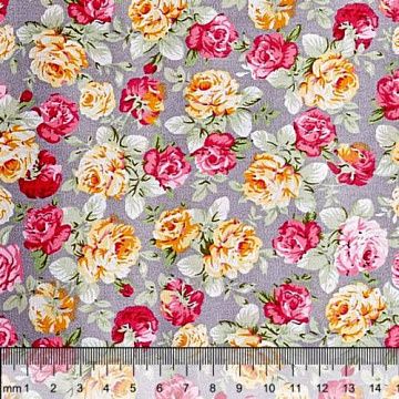 Отрез ткани 48х50 см "Цветочные мотивы. Розы на сером" (Hobby and You)