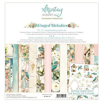 Набор бумаги 30х30 см "Winged Melodies", 12 листов (Mintay)