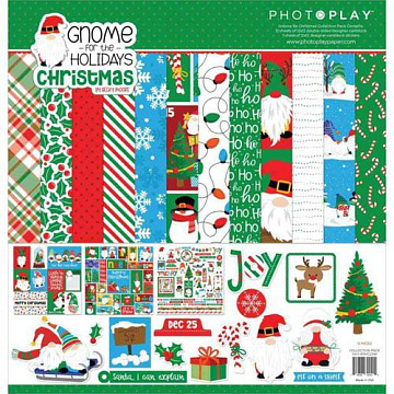 Набор бумаги 30х30 см с наклейками "Gnome For Christmas", 12 листов (Photo Play)