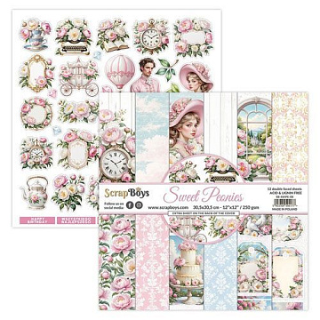 Набор бумаги 30х30 см "Sweet peonies", 12 листов (ScrapBoys)