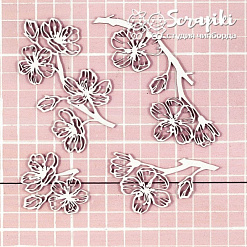 Чипборд "Сакура цветущая 2", 3,6х9,5 см (Scrapiki)