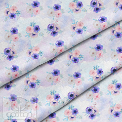 Отрез ткани 39х50 см "Акварельные цветы. Фиолетовые" (Cotton)