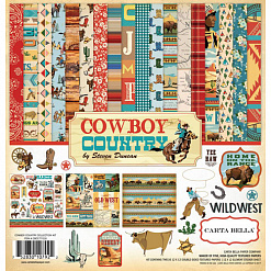Набор бумаги 30х30 см с наклейками "Cowboy country", 12 листов (Carta Bella)