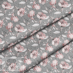 Отрез ткани 39х50 см "Цветы акварельные на сером" (Cotton)