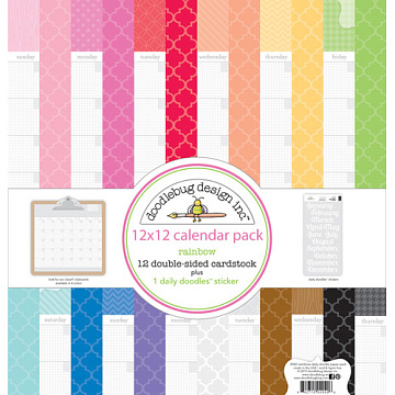 Набор бумаги 30х30 см с наклейками "Rainbow. Calendar", 12 листов (Doodlebug)