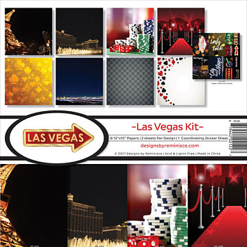 Набор бумаги 30х30 см с наклейками "Las Vegas", 8 листов (Reminisce)