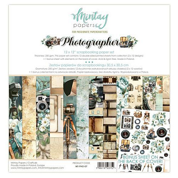 Набор бумаги 30х30 см "Photographer", 12 листов (Mintay)