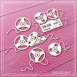 Чипборд "Катушечный магнитофон и катушки", 8,7х2,9 см, 5 шт (СкрапМагия)