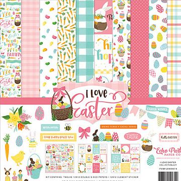 Набор бумаги 30х30 см с наклейками "I love Easter. Я люблю Пасху", 12 листов (Echo Park)