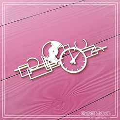Чипборд "Фоновый. Элемент с пластинкой и часами", 8,9х3,8 см (СкрапМагия)
