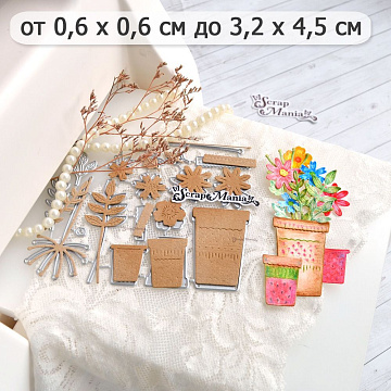 Нож "Цветочный магазин. Керамические горшки с цветами", 3,1х4,5 см (ScrapMania)