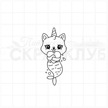 Штамп "Русалочный котик-единорог 2", 2,2х5 см (Скрапклуб)