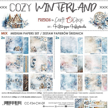 Набор бумаги 20х20 см "Cozy Winterland. Mix", 24 листа (CraftO'clock)