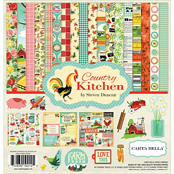 Набор бумаги 30х30 см с наклейками "Country kitchen", 12 листов (Carta Bella)