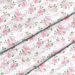 Отрез ткани 39х50 см "Розы и розовые полоски" (Cotton)