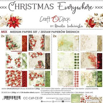 Набор бумаги 20х20 см "Christmas everywhere. Mix", 24 листа (CraftO'clock)