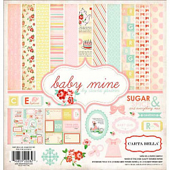 Набор бумаги 30х30 см "Baby mine girl", 13 листов