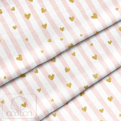 Отрез ткани 39х50 см "Розовая полоска с сердечками" (Cotton)