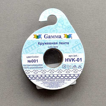 Лента кружевная "Белая" ширина 1,2 см, длина 3 м (Gamma)